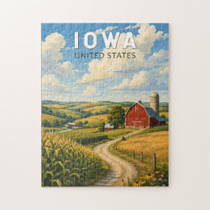 Puzzle Iowa Illustration Voyage Art Vintage
