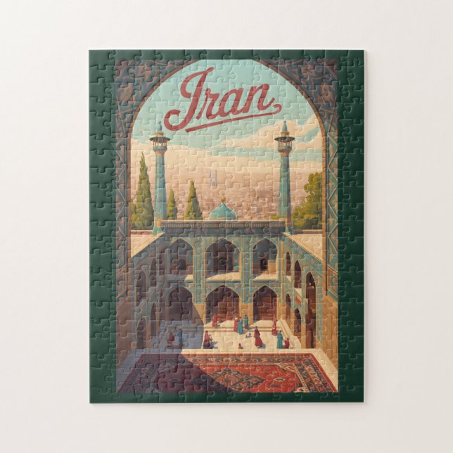 Puzzle Iran Skyline Illustration Travel Art Vintage (Vertical)