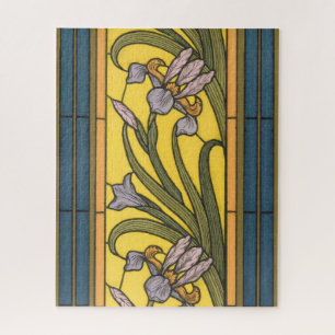Puzzle Iris Fleur Art Nouveau Vitrail Bleu Or