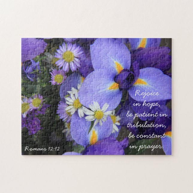 Puzzle Iris pourpre, Verse biblique sur l'espoir, Romains (Horizontal)