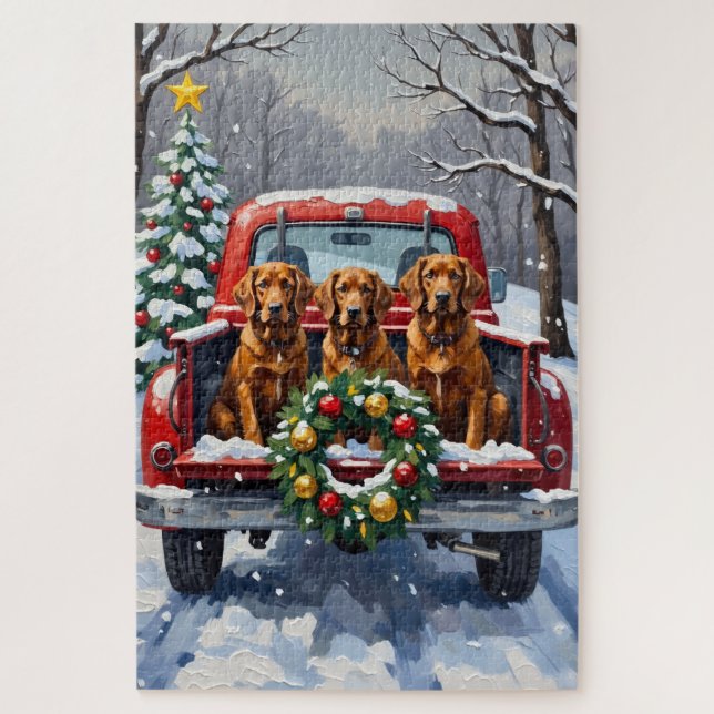 Puzzle Irish Red Setter Christmas Red Truck Holiday (Vertical)