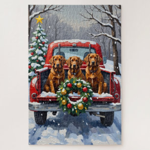 Puzzle Irish Red Setter Noël Rouge Camion Fêtes