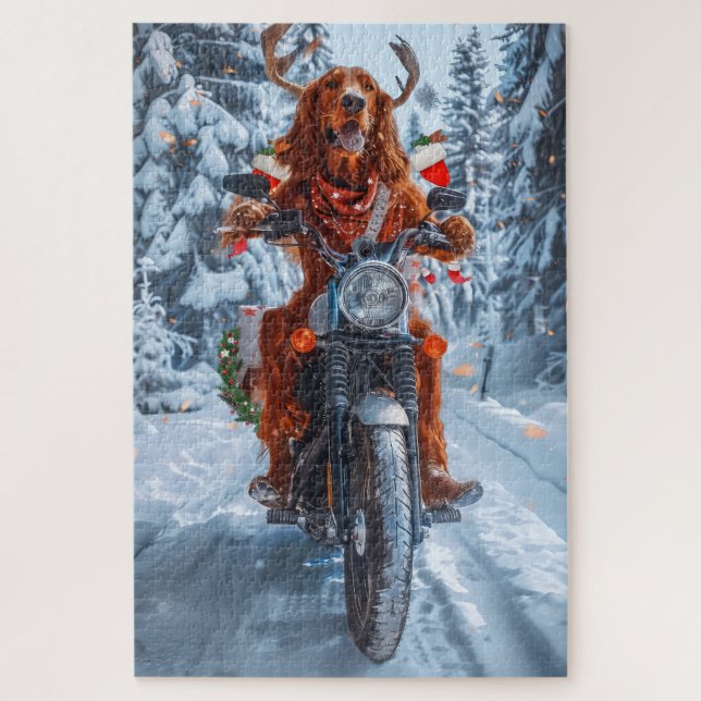 Puzzle Irlandais Red Setter Chien chevauchant la moto Noë (Vertical)