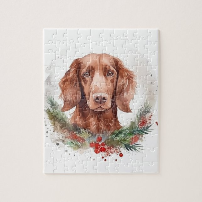Puzzle Irlandais Red Setter Festive Wreath Pup (Vertical)