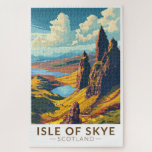 Puzzle Isle of Skye Scotland Travel Art Vintage<br><div class="desc">Modèle de déplacement vectoriel rétro Isle of Skye. L'île de Skye,  reliée par un pont à la côte nord-ouest de l'Écosse,  est connue pour ses paysages accidentés,  ses villages de pêcheurs pittoresques et ses châteaux médiévaux.</div>