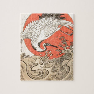 Puzzle Isoda Koryusai - grue, vagues et Soleil Levant