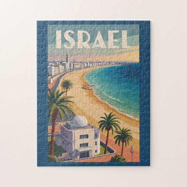 Puzzle Israel Tel Aviv Illustration Travel Art Vintage (Vertical)