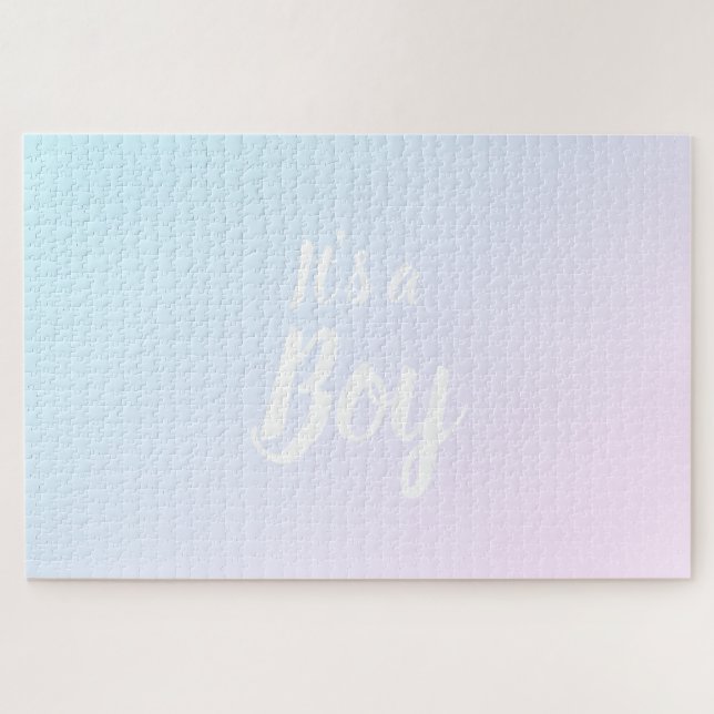 Puzzle It'a Boy blue pink gradient ombre gender reveal (Horizontal)
