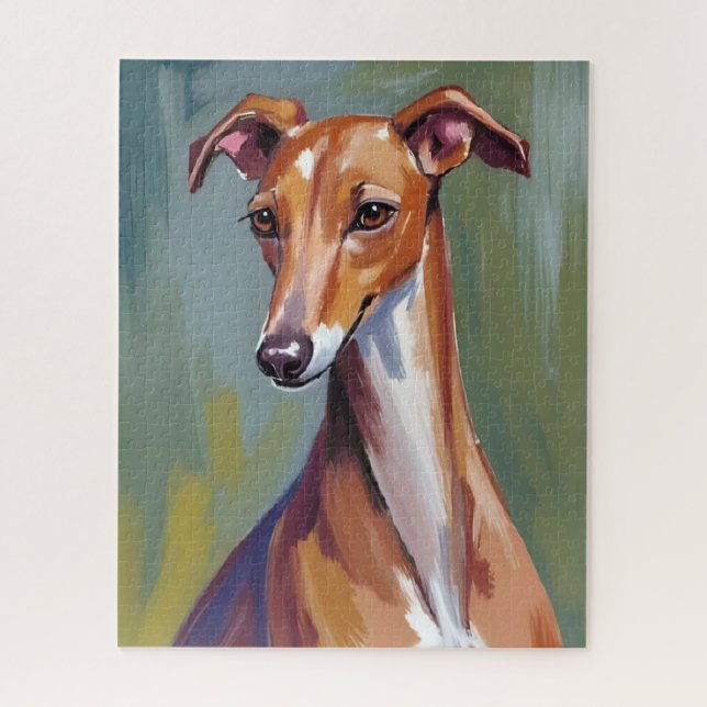 Puzzle Italian Greyhound Dog Watercolor Pet Painting (Vertical)