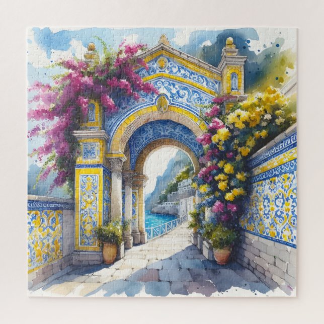 Puzzle Italie Amalfi rose jaune bleu Anniversaire présent (Vertical)