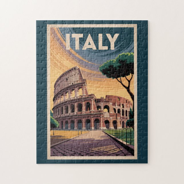 Puzzle Italy Colosseum Illustration Travel Art Vintage (Vertical)