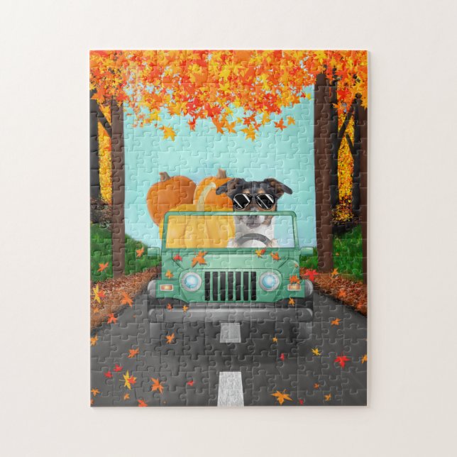Puzzle Jack Russell Chien Automne Citrouille (Vertical)