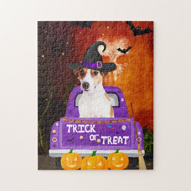 Puzzle Jack Russell Chien dans le camion Halloween (Vertical)