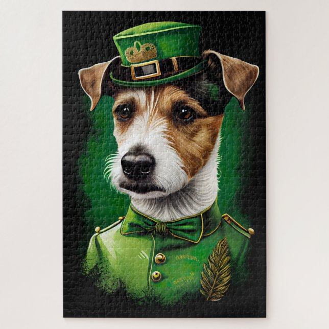 Puzzle Jack Russell Chien en robe de fête St. Patrick (Vertical)