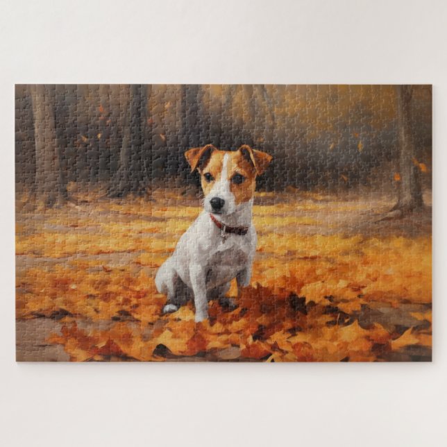 Puzzle Jack Russell dans les feuilles d'automne tombent i (Horizontal)