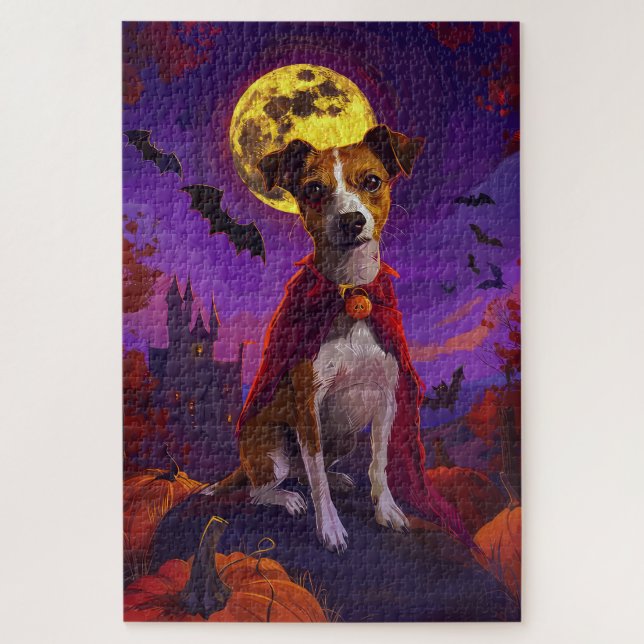 Puzzle Jack Russell Vampire Halloween Citrouilles Effraya (Vertical)