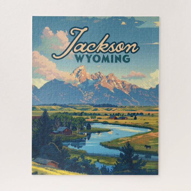 Puzzle Jackson Hole Wyoming Ranch Tetons Mountains Retro (Vertical)