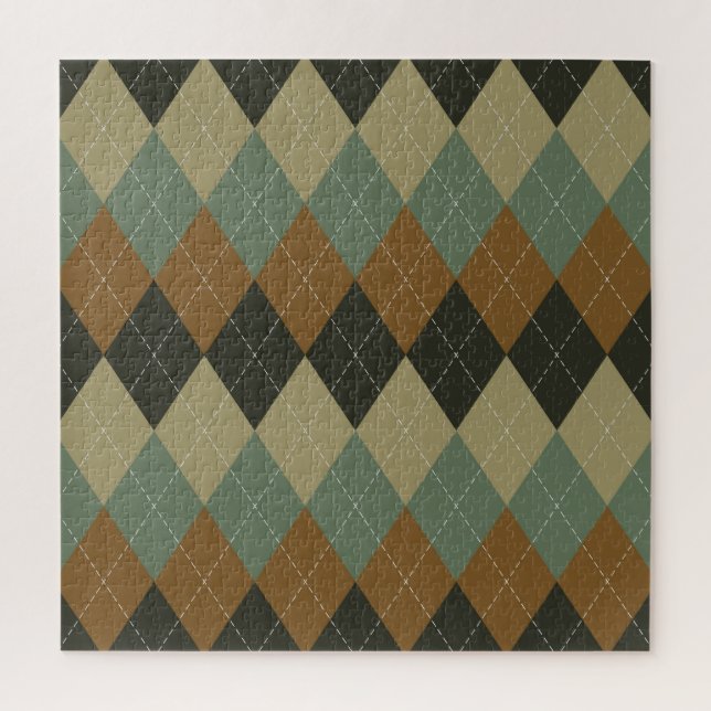 Puzzle Jacquard Automne : Brown-vert Rhombus Chic (Vertical)