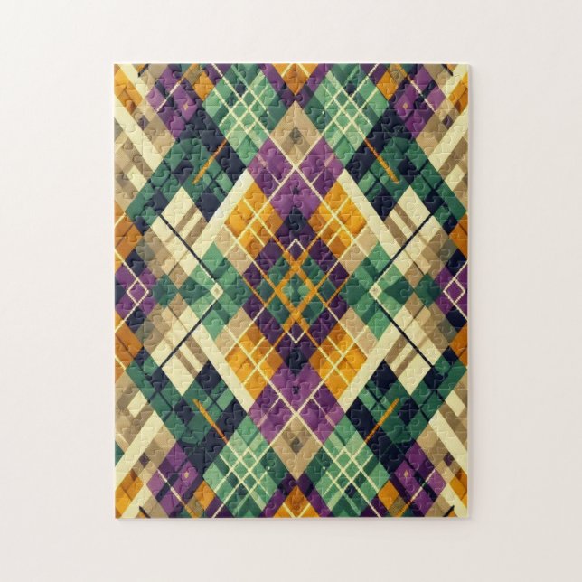 Puzzle Jacquard Mardi Gras jaune violet vert (Vertical)