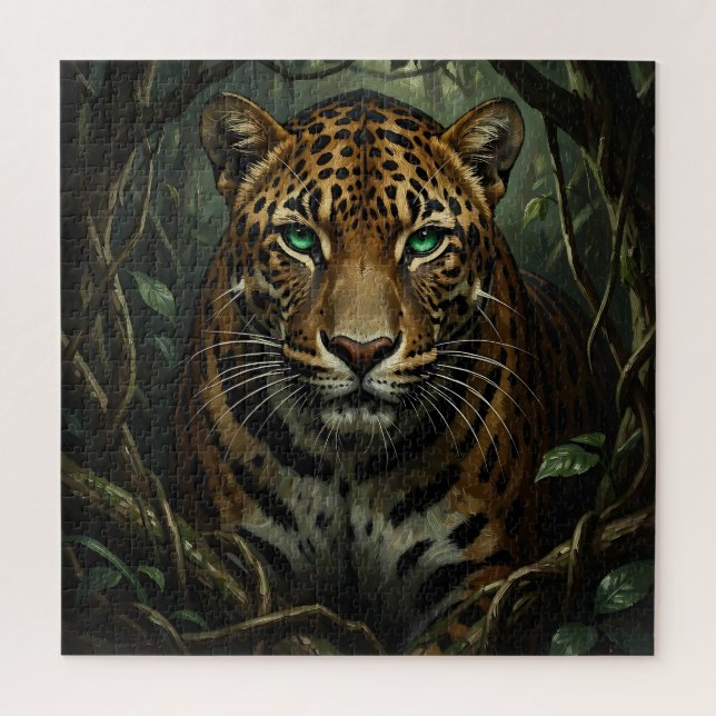 Puzzle Jaguar de la jungle aux yeux verts intenses (Vertical)
