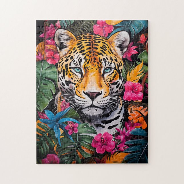 Puzzle Jaguar en fleur de jungle (Vertical)