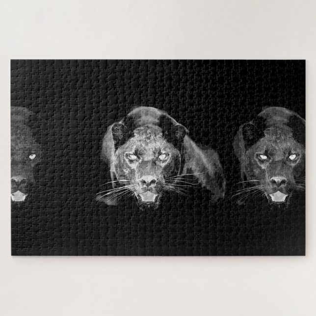 Puzzle Jaguar noir et blanc - Gros chats d'animaux sauvag (Horizontal)