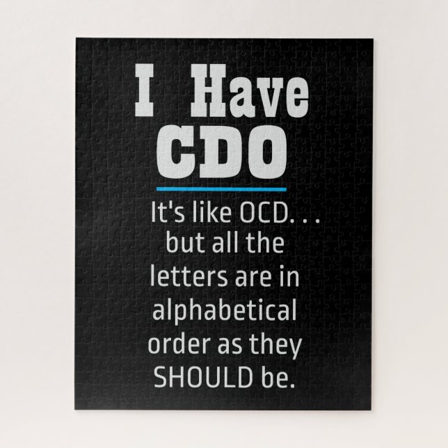 Puzzle J'ai CDO noir drôle Humour OCD (Vertical)