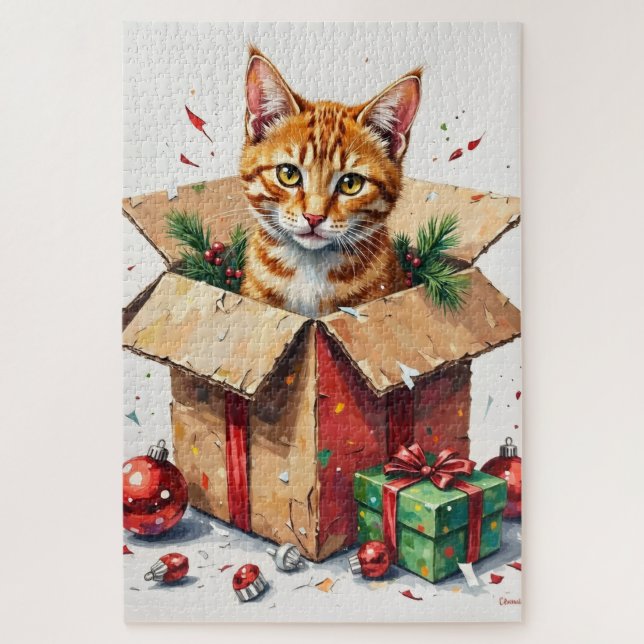 Puzzle J'aide à déballer ! Drôle de chat dans un carton d (Vertical)