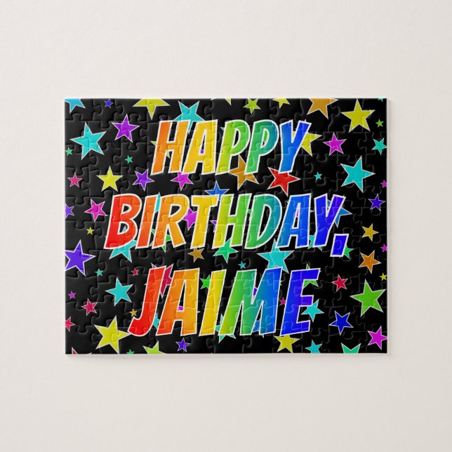 Puzzle "JAIME" Prénom, Amusant "HEUREUX ANNIVERSAIRE" (Horizontal)