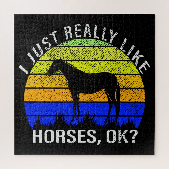 Puzzle J'aime vraiment les chevaux en bleu et jaune   (Vertical)