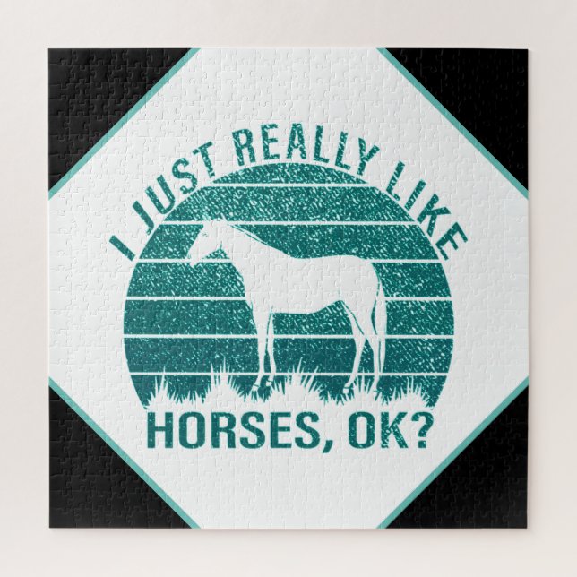 Puzzle J'aime vraiment les chevaux en vert marin (Vertical)