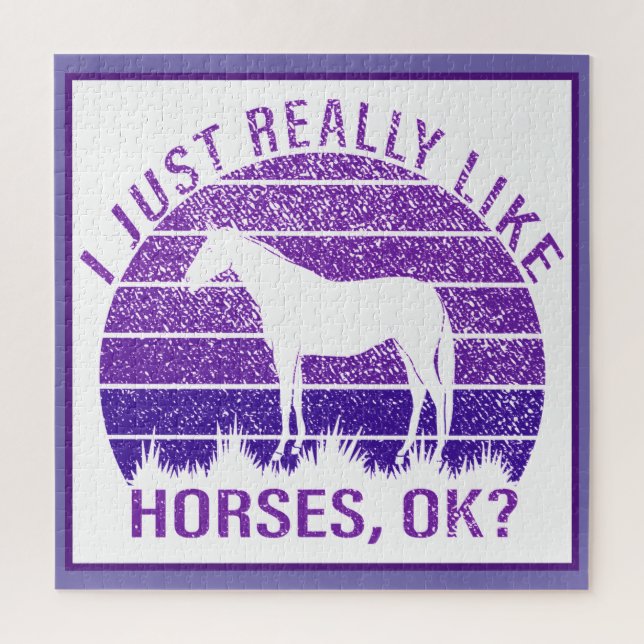 Puzzle J'aime vraiment les chevaux en violet (Vertical)
