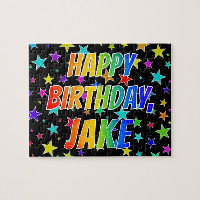 Puzzle "JAKE" Prénom, Amusant "HEUREUX ANNIVERSAIRE" (Horizontal)