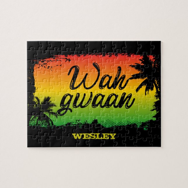 Puzzle Jamaïcain Rastafarian Wah Gwaan Bonjour Palme trop (Horizontal)