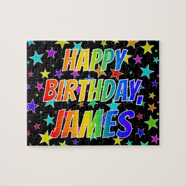 Puzzle "JAMES" Prénom, Amusant "HEUREUX ANNIVERSAIRE" (Horizontal)