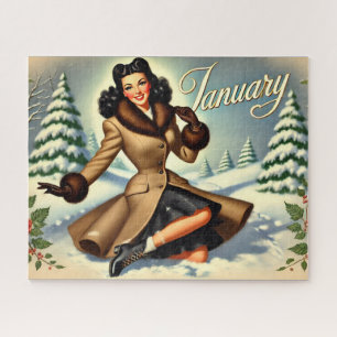 Puzzle Janvier Vintage hiver Brunette Pin up