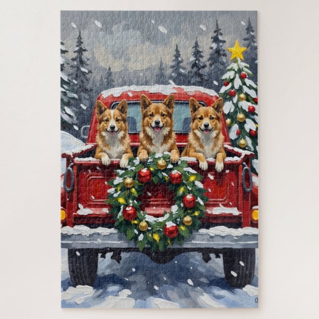 Puzzle Japanese Chin Christmas Red Truck Holiday (Vertical)
