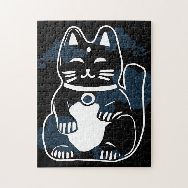 Puzzle Japanese Good Luck Cat with clouds (Vertical)