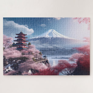 Puzzle Japon, Sakura et Fuji paysage