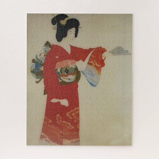 Puzzle Japonaise vintage en kimono rouge (Vertical)