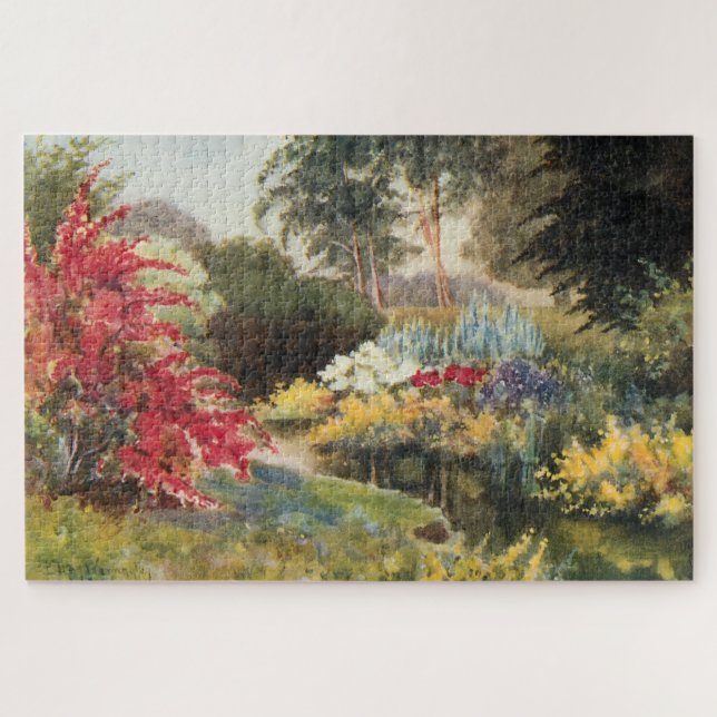 Puzzle Jardin anglais rustique vintage et étang (Horizontal)