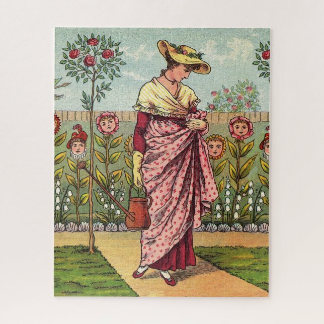 Puzzle Jardin Cultivation Flower Woman Art Antique (Vertical)