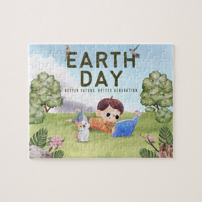 Puzzle Jardin d'aquarelle minimaliste vert personnalisé (Horizontal)