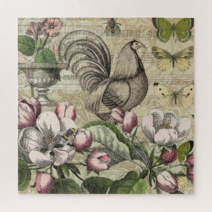 Puzzle Jardin de Coq Vintage Art Collage : Campagne Franç