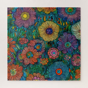 Puzzle Jardin de fleurs rétro coloré