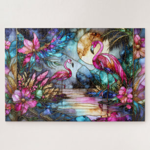 Puzzle Jardin de Lune Flamant en Verre Coloré