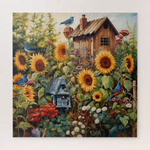 Puzzle Jardin de tournesol 3 Maisons d'oiseaux Oiseaux bl