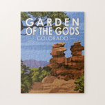 Puzzle Jardin des Dieux Colorado Vintage<br><div class="desc">Jardin des dieux vectoriels design. Situé à la base de Pikes Peak,  ce site national et parc populaire présente de superbes formations géologiques,  des escalades rocheuses et des sentiers naturels.</div>