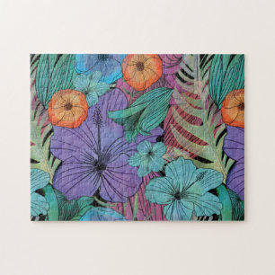 Puzzle Jardin des hibiscus pourpre aux fleurs tropicales