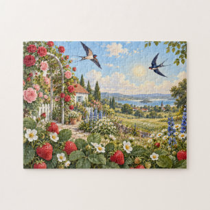 Puzzle Jardin d'été d'art populaire Paysage de fraises